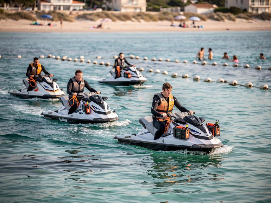Inspection réglementaire d’un jet ski sur le littoral français.