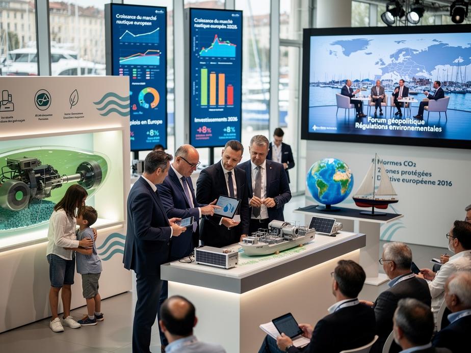 Présentation des dernières innovations technologiques pour bateaux et équipements lors d’un salon nautique européen en 2026.